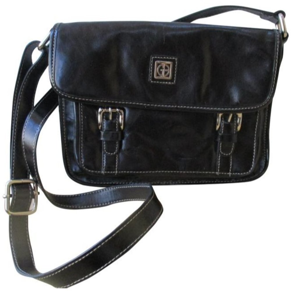 *Gianni Bini Black Leather Plaid Lined Bag